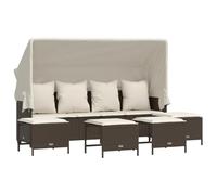 Qnhdfrt Set Divano da Giardino 5 pz in Rattan con Tettuccio e Cuscini | Salotto componibile per terrazza o cortile con schienale reclinabile, baldacchino parasole retrattile e pouf imbottiti.