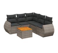 Qnhdfrt Set Divano da Giardino 6 Pezzi con Cuscini in Polyrattan Grigio | Salotto modulare da esterno per terrazzo e patio con vano portaoggetti integrato sotto la seduta e tavolo in acacia.