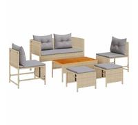 Qnhdfrt Set Divano da Giardino 6 Pezzi in Polyrattan Beige e Grigio | Salotto componibile con tavolo e pouf, ideale per arredare terrazza, balcone o veranda durante incontri all'aperto.