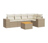 Qnhdfrt Set Divano da Giardino 6 Pezzi in Polyrattan con Cuscini Beige | Salotto componibile da esterno per terrazza o patio con tavolino in legno d acacia e morbidi cuscini sfoderabili.