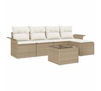 Qnhdfrt Set Divano da Giardino 6 Pezzi in Polyrattan con Cuscini Beige | Salotto componibile modulare per giardino e terrazzo con sedute imbottite lavabili e sfoderabili per cinque persone.