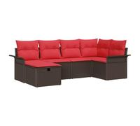 Qnhdfrt Set Divano da Giardino 6 Pezzi in Polyrattan Marrone e Rosso