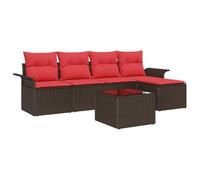 Qnhdfrt Set Divano da Giardino 6 Pezzi in Polyrattan Modulare Marrone | Salotto componibile da esterno in rattan sintetico con contenitore portaoggetti integrato per terrazza e giardino