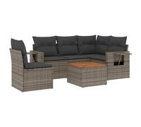 Qnhdfrt Set Divano da Giardino 6 Pezzi in Rattan PE con Cuscini Grigio | Salotto modulare da esterno per terrazzo e patio con tavolino pieghevole bracciolo e vano portaoggetti integrato