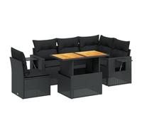 Qnhdfrt Set Divano da Giardino 6 Pezzi in Rattan PE Nero con Tavolo | Salotto modulare da esterno per giardino e terrazzo con tavolino ad altezza regolabile e bracciolo ribaltabile con molla.