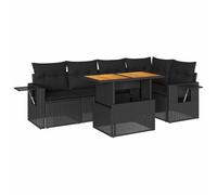 Qnhdfrt Set Divano da Giardino 6 Pezzi Rattan PE Nero Tavolo Regolabile | Salotto componibile da esterno per giardino e terrazza con vani portaoggetti integrati e piano sollevabile multifunzione.