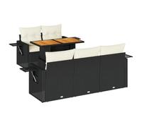 Qnhdfrt Set Divano da Giardino 6 pz in Polyrattan Nero con Tavolo | Salotto modulare da esterno per terrazzo e patio con contenitore sotto seduta e tavolo regolabile in altezza.