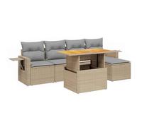 Qnhdfrt Set Divano da Giardino 6 pz in Rattan PE Beige con Tavolo | Ideale per terrazzo e patio: piano del tavolo regolabile in altezza, tavolino laterale a molla e cuscini sfoderabili.
