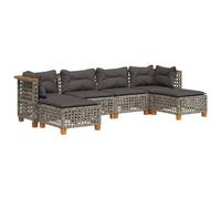 Qnhdfrt Set Divano da Giardino 6 pz in Rattan PE Grigio con Cuscini | Salotto modulare da esterno per terrazzo o patio, completo di sedute angolari, centrali, poggiapiedi e cuscini sfoderabili.