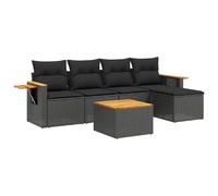 Qnhdfrt Set Divano da Giardino 6 pz in Rattan PE Nero con Cuscini | Salotto modulare da esterno per terrazzo e patio con bracciolo pieghevole, piano in acacia e piedini regolabili.