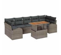Qnhdfrt Set Divano da Giardino 8 Pezzi Grigio in Poly Rattan Modulare | Salotto modulare da esterno per patio o terrazza con vani contenitori integrati e tavolo coordinato per sette posti.