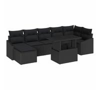 Qnhdfrt Set Divano da Giardino 8 Pezzi in Polirattan Nero con Cuscini | Salotto componibile da esterno per giardino e terrazza, con tavolo e pouf coordinati per sette posti a sedere.
