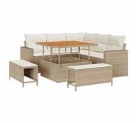 Qnhdfrt Set Divano da Giardino 8 Pezzi in Polyrattan e Legno Beige | Salotto componibile da esterno per terrazzo con tavolo regolabile e cuscini sfoderabili per sette posti a sedere.