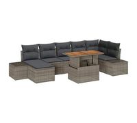 Qnhdfrt Set Divano da Giardino 8 Pezzi in Polyrattan e Legno di Acacia | Salotto modulare per terrazzo e giardino con vani contenitori integrati e cuscini sfoderabili per sette posti.