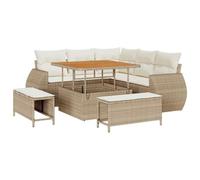 Qnhdfrt Set Divano da Giardino 8 Pezzi in Polyrattan Modular Beige | Salotto componibile da esterno per terrazzo o patio con tavolo regolabile, cuscini sfoderabili e sedute per 7 persone.