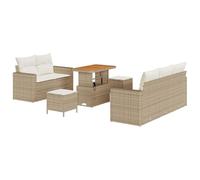 Qnhdfrt Set Divano da Giardino 8 Pezzi in Polyrattan Modular Beige | Salotto modulare per terrazzo e giardino con tavolo regolabile e cuscini beige sfoderabili per sette posti.