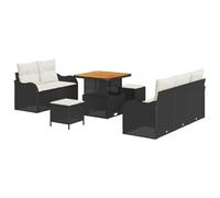 Qnhdfrt Set Divano da Giardino 8 Pezzi in Polyrattan Nero con Tavolo | Salotto modulare per terrazzo e giardino con tavolo regolabile e cuscini sfoderabili per sette posti.