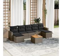Qnhdfrt Set divano da giardino 8 pezzi in rattan PE grigio con tavolo in legno di acacia e cuscino, design modulare per giardino, terrazza e balcone