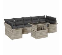 Qnhdfrt Set Divano da Giardino 8 Pezzi Modulare in Poly Rattan Grigio | Salotto componibile da esterno per giardino e terrazza con tavolo in vetro temperato e cuscini imbottiti per sette posti.