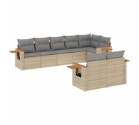 Qnhdfrt Set Divano da Giardino 8 Pz in Rattan PE con Cuscini Beige | Salotto componibile da esterno per terrazzo e patio con tavolino pieghevole laterale e piedini regolabili.