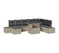 Qnhdfrt Set Divano da Giardino 9 Pezzi Grigio in Polyrattan con Tavolo