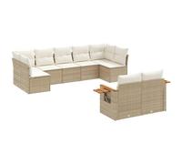 Qnhdfrt Set Divano da Giardino 9 pz in Polyrattan Beige | Salotto modulare da esterno per terrazzo con tavolino integrato bracciolo e cuscini sfoderabili lavabili.