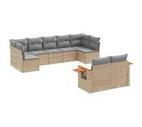 Qnhdfrt Set Divano da Giardino 9 pz in Polyrattan con Cuscini, Beige | Salotto modulare da esterno per terrazzo e patio con tavolino pieghevole laterale e cuscini sfoderabili lavabili.