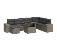 Qnhdfrt Set Divano da Giardino 9 pz in Polyrattan con Cuscini Grigio | Design modulare flessibile con tavolo ad altezza regolabile e vani per riporre oggetti in giardino, terrazzo o patio.