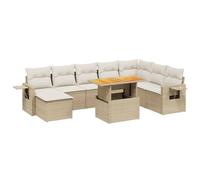 Qnhdfrt Set Divano da Giardino 9 pz in Rattan PE Cuscini Beige | Salotto modulare per terrazzo e patio con tavolo regolabile in altezza e tavolino laterale pieghevole con molla a gas.