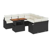 Qnhdfrt Set Divano da Giardino 9Pezzi Poly Rattan Nero con Archiviazione | Salotto modulare per terrazzo e giardino con pratico vano sottoseduta e tavolo incluso per otto persone.