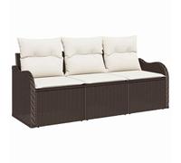 Qnhdfrt Set divano da giardino in polyrattan, 3 pezzi, per terrazza e giardino, con comodo cuscino, piedini regolabili, design modulare con pratico contenitore, marrone