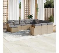 Qnhdfrt Set divano da giardino in rattan PE con cuscino, beige, 12 pezzi, design modulare, per giardino, terrazza, balcone