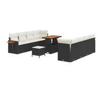 Qnhdfrt Set Divano da Giardino Modulare 11 Pezzi in Polyrattan Nero | Arredo modulare per patio e terrazzo con tavolo in acacia e cuscini sfoderabili per momenti conviviali all'aperto.
