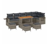 Qnhdfrt Set Divano da Giardino Modulare 12 Pezzi in Polyrattan, Grigio | Salotto componibile da esterno con cuscini sfoderabili e dettagli in acacia, ideale per il relax in giardino o terrazza.