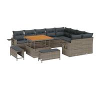 Qnhdfrt Set Divano da Giardino Modulare 13 Pezzi in Polyrattan Grigio | Tavolo regolabile in altezza e sedute modulari per 11 persone, ideale per patio e terrazzo.