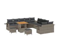 Qnhdfrt Set Divano da Giardino Modulare 13 Pz in Polyrattan Grigio | Salotto modulare da esterno per terrazzo e giardino, tavolo regolabile e piano in acacia con 12 posti a sedere.