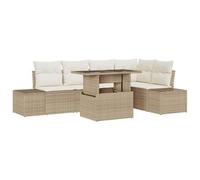 Qnhdfrt Set Divano da Giardino Modulare 6 Pezzi in Polyrattan, Beige | Salotto da esterno 5 posti con tavolo regolabile in altezza e cuscini imbottiti, ideale per terrazzo o verande.