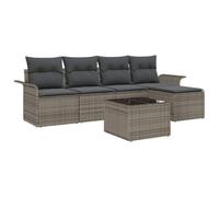 Qnhdfrt Set Divano da Giardino Modulare 6 Pezzi in Polyrattan Grigio | Salotto modulare per terrazzo e giardino con tavolo in vetro temperato e cuscini sfoderabili per il massimo relax.