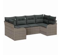 Qnhdfrt Set Divano da Giardino Modulare 6 Pz in Poly Rattan Grigio | Salotto componibile da esterno per terrazzo o patio, completo di morbidi cuscini imbottiti e piedini regolabili.