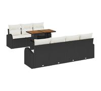Qnhdfrt Set Divano da Giardino Modulare 8 Pezzi in Poly Rattan Nero | Arredo modulare da esterno per terrazzo e patio con capienti vani contenitori e tavolo coordinato per sette posti.