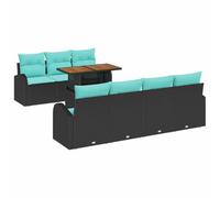 Qnhdfrt Set Divano da Giardino Modulare 8 Pezzi in Poly Rattan Nero | Salotto componibile per patio e terrazza con vani contenitori integrati e cuscini sfoderabili per sette posti.