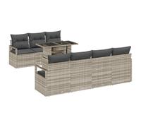 Qnhdfrt Set Divano da Giardino Modulare 8 Pezzi in Polyrattan Grigio | Salotto modulare da esterno per terrazzo e patio con tavolo e comodi cuscini per il relax all'aria aperta.