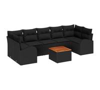 Qnhdfrt Set Divano da Giardino Modulare 8 Pezzi in Polyrattan Nero | Salotto componibile per 7 persone con tavolo e cuscini sfoderabili per patio, terrazzo, balcone e spazi esterni.