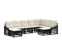 Qnhdfrt Set Divano da Giardino Modulare 9Pz in Polyrattan Nero | Salotto componibile da esterno per giardino e terrazzo con piedini regolabili e cuscini sfoderabili per 9 persone.