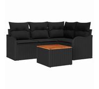 Qnhdfrt Set Divano da Giardino Modulare in Polyrattan 5 Pezzi Nero | Salotto da esterno componibile con dettagli in legno d acacia e borsa di protezione per il tuo balcone o terrazza.