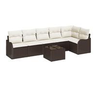 Qnhdfrt Set Divano da Giardino Modulare in Polyrattan 7 Pezzi Marrone | Salotto componibile per 6 posti con tavolo e cuscini sfoderabili per terrazzo patio e spazio esterno