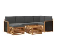 Qnhdfrt Set Divano da Giardino Sezionale in Legno di Acacia 6 Pezzi | Salotto modulare da esterno con struttura a listelli per terrazzo o giardino, cuscini antracite sfoderabili.