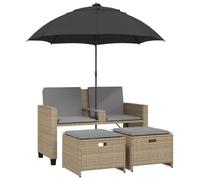 Qnhdfrt Set Divano Giardino 2 Posti con Ombrellone e Poggiapiedi Beige