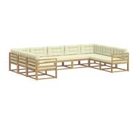 Qnhdfrt Set Divano Sezionale da Esterno 9 Pezzi in Legno Bianco Crema