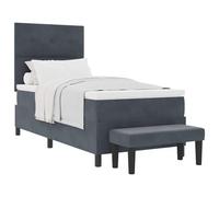 Qnhdfrt Set Letto a Molle 100x200 cm Materasso Topper Testiera Panchina | Set letto singolo imbottito in velluto grigio scuro con testiera e panca abbinata per una elegante camera da letto.